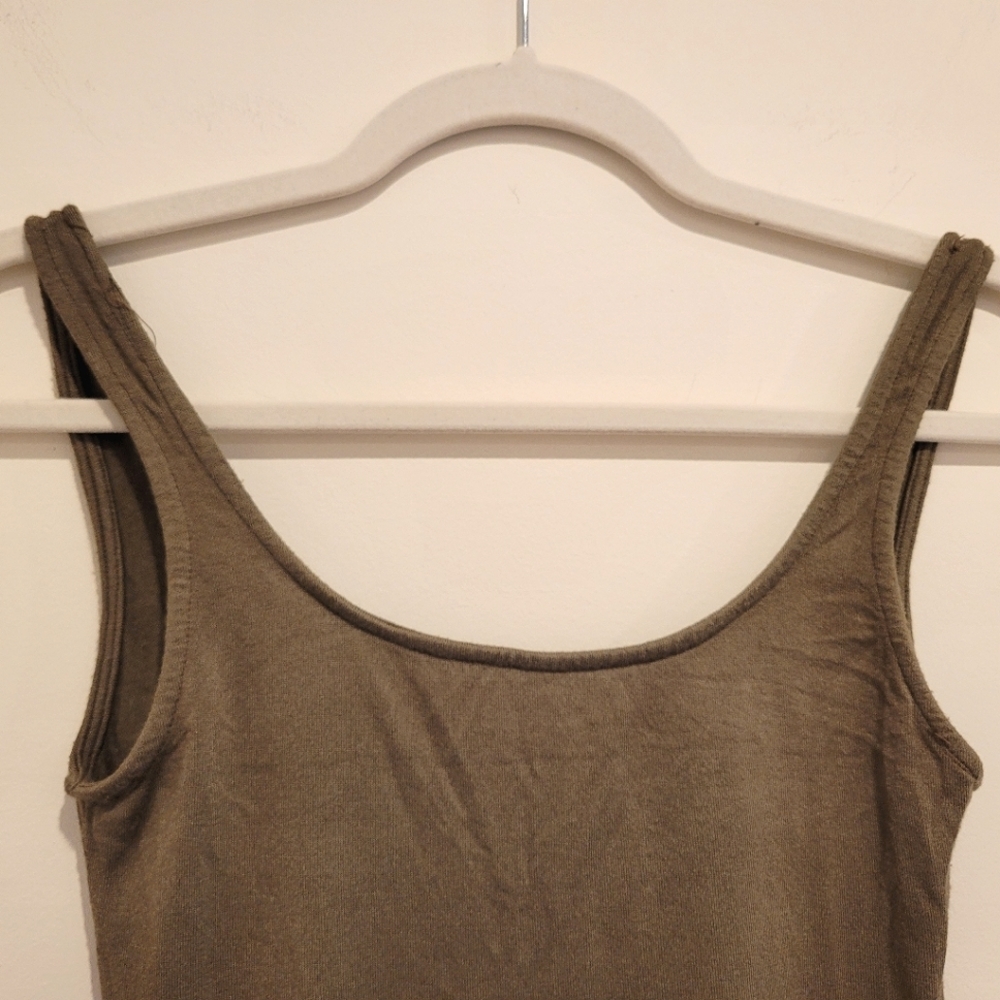 2/$18 Brandy Melville Khaki Dark Green Tank Top Cami Crop Stretchy OS Shirt - Picture 4 of 8
